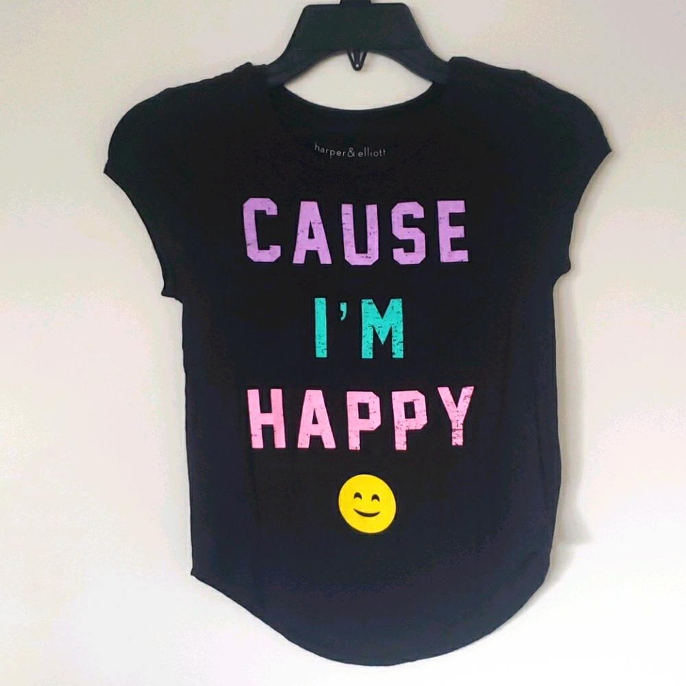 Harper & Elliott black t-shirt CAUSE I'M HAPPY
